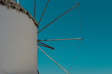 Mill in Mykonos Town. Traditional architecture and landmark of the Cyclades, Greece. Minimal aesthetics.