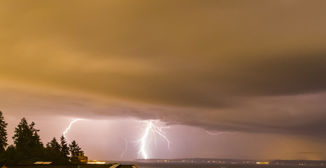 Naklejka na ściany i meble Multiple Strikes of Lightning Around Edmonds and the Puget Sound During a Rare Thunderstrom