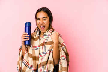 raising fist after a victory, winner concept.