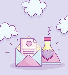 happy valentines day, envelope letter love potion bottle