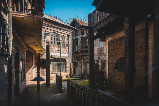 GONZALEZ CATAN, ARGENTINA, SEPTEMBER 28, 2019: Abandoned buildings in the amazing medieval town of Campanopolis.