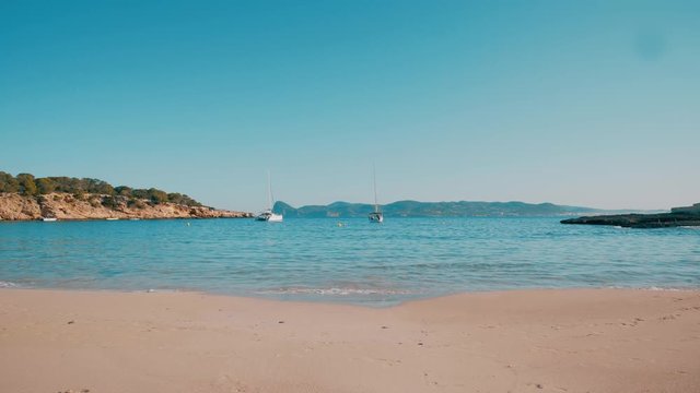 Balearic Island Ibiza Cala Bassa Beach , Cap Nono in the Background