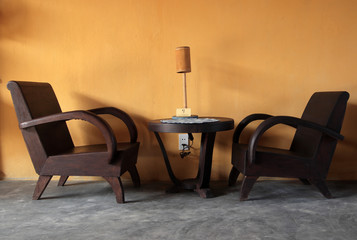 Wooden cafe chairs and tables