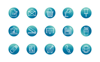 office supply equipment stationery icon set block gradient style icon