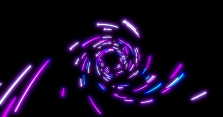 Glowing neon lines tunnel. Blue red pink and violet colorful lighting. Seamless 3D rendering background. 3D illustration