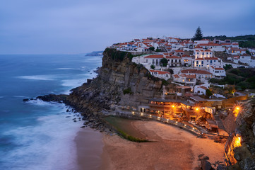 Village of azenhas do mar at night fall