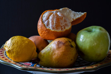fresh fruit on plate in closeup