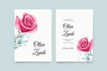 Minimalist wedding card template with roses flowers watercolor