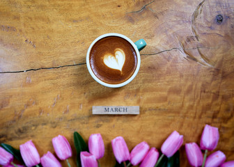 coffee mug with tulip bouquet