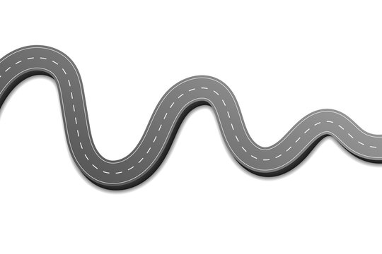 Winding road with shadow isolated on white background.