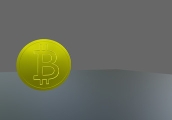 3d golden bitcoin on black floor and black background 3D rendering