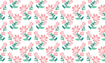 Beautiful spring flower pattern background, with leaf and floral drawing.