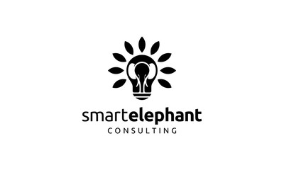 elephant with light bulb and eco leaf logo design concept
