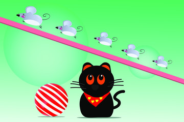 cartoon design with cat and rat on green background