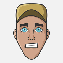 Character for your project. Cartoon vector illustration design. The man in the baseball cap. Portrait of man.