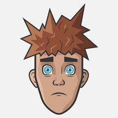 Character for your project. Cartoon vector illustration design. The man with brown hair. Portrait of shocked man.