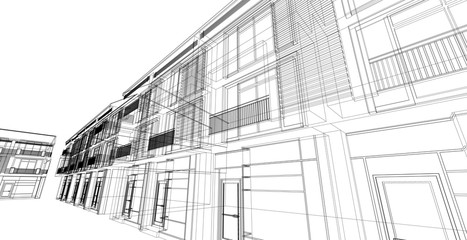 Fototapeta premium Modern architecture wireframe, Abstract architectural background, 3D Illustration