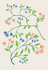 Hand drawn flat decorative flowers. Vector plants elements for design, web design, textile, ceramics, wrapping, wallpaper, cover