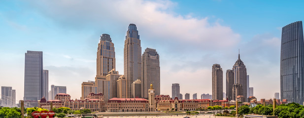 Road Plaza and Tianjin urban landscape skyline..