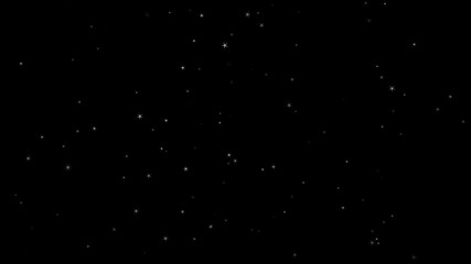 Star falling from sky top. Stardust isolated black background for motion graphics composing element. Random size turbulance in air storm. Isolated  starry dust. 4K VFX footage video. Seamless loop