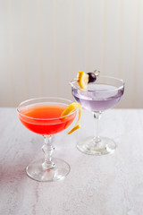 Classic prohibition era cocktails, Scofflaw Cocktail and The Aviation