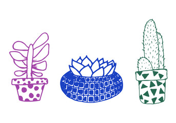 Potted plants collection. succulents and house plants. hand drawn vector doodle art. Set of house indoor plant vector cartoon doodle.