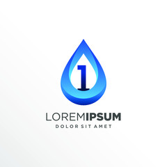 Initial Number 1 inside Water Drop Logo Design