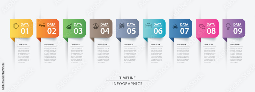 Wall mural 9 data infographics tab paper index template. vector illustration abstract background. can be used f