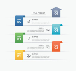 6 data infographics timeline tab paper index template. Vector illustration abstract background. Can be used for workflow layout, business step, banner, web design. - obrazy, fototapety, plakaty