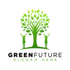 Obraz premium green tree future logo design, fresh nature life logo vector template