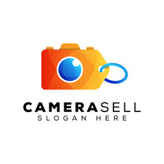 modern color camera sell logo concept, price camera video vector template