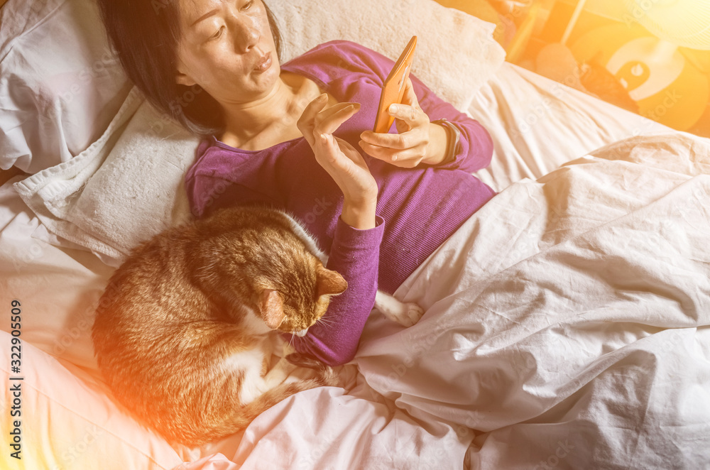 Canvas Prints woman with her cat