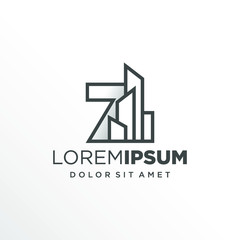 Initial Number 7 with Buildings Logo Design