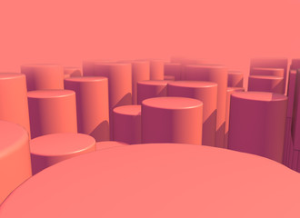Obraz premium Abstract background with living coral colored pillars structure landscape. 3D illustration