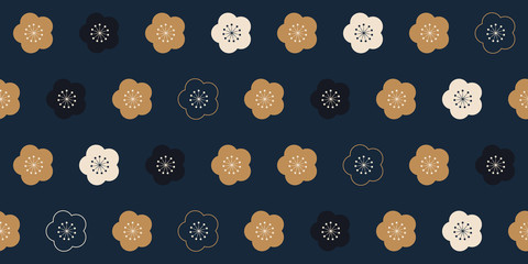 Simple seamless pattern, Cherry blossom flowers in golden and blue tones