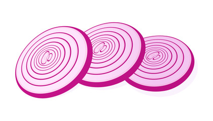 Sliced red onion isolated on white background. Rings of red onion. Vector Illustration.