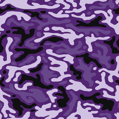 Purple camouflage seamless pattern for your design. Fashionable blue  violet camouflage fabric. Vector camo texture. 