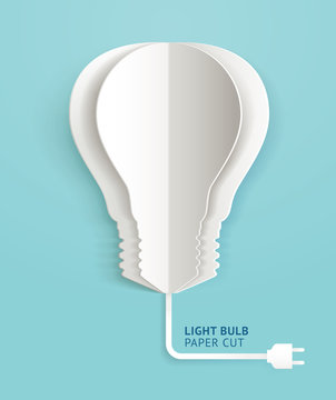 Light bulb paper cut vector illustrations.