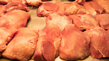 Pork lined up on a cutting board
