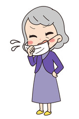 Oblique illustration of a woman worried about infection, full body view.