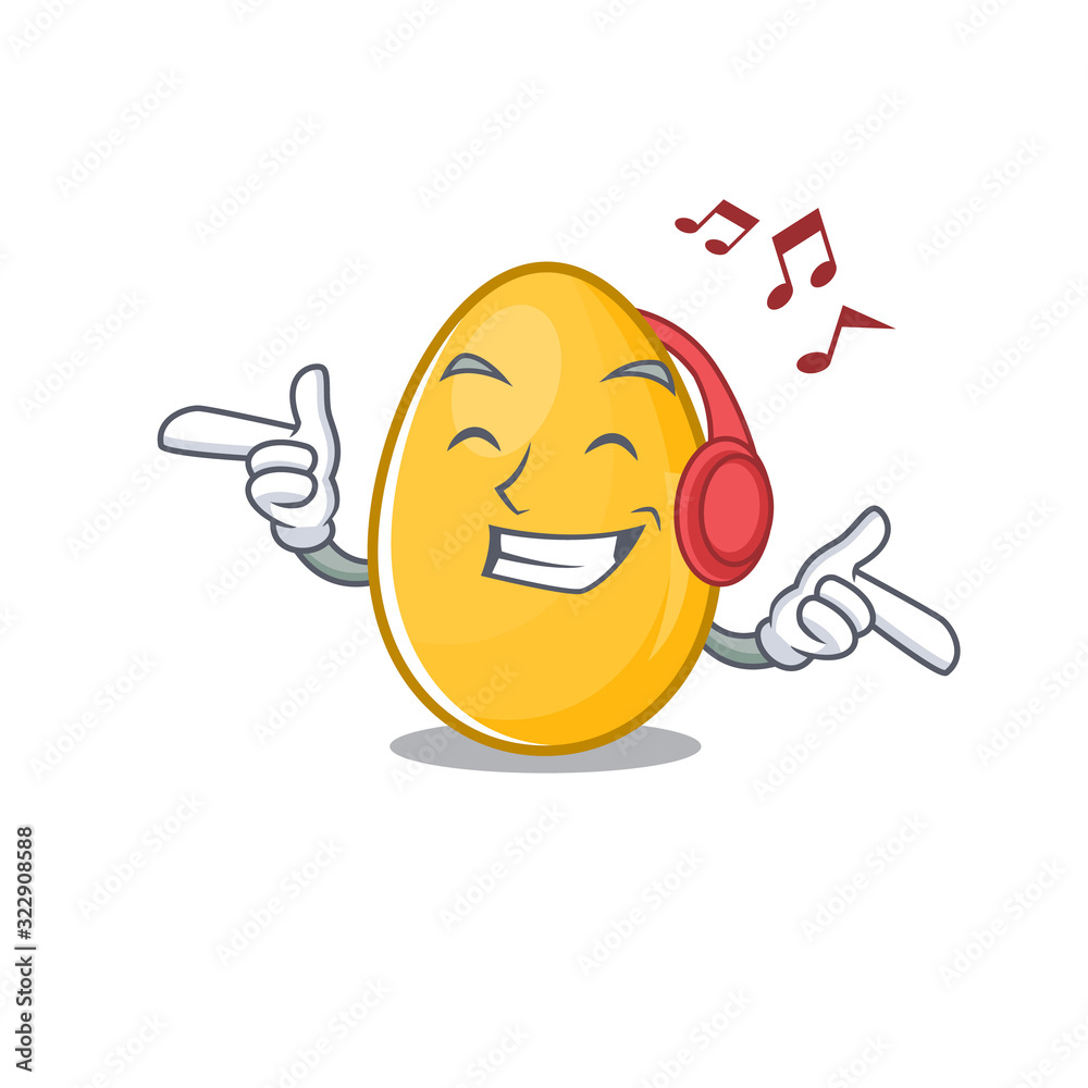 Wall mural Listening music golden egg cartoon character concept