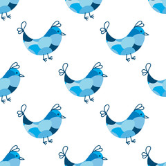 Fototapeta premium Seamless pattern with Spring Easter birds. Painted Easter eggs in blue.