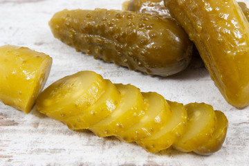 Fresh prepared homemade pickled cucumbers, healthy addition to meal
