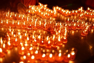 The light of candlelight on Makha Bucha Day Important Buddhist Day