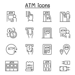 ATM icons set in thin line style