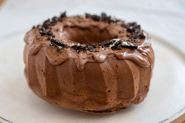 home made Chocolate Oreo Bundt Cake on a table