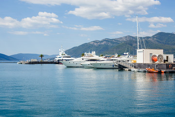 Fototapeta na wymiar Marina with yachts in Montenegro near the city of Tivat