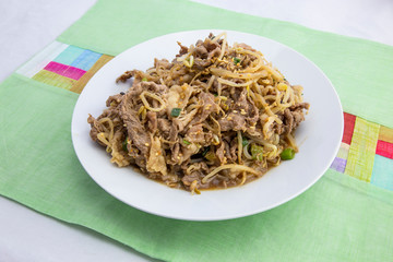 Fried Beef Brisket and mung bean sprout with soy sauce