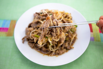 Fried Beef Brisket and mung bean sprout with soy sauce
