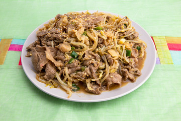 Fried Beef Brisket and mung bean sprout with soy sauce